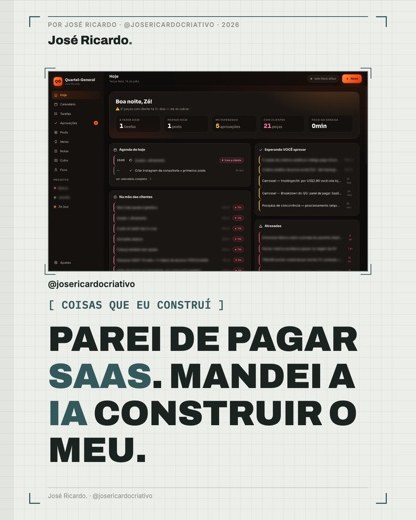 Capa de carrossel meu: parei de pagar SaaS, mandei a IA construir o meu.
